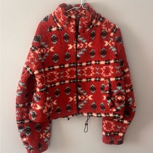Love Tree Zip Up Sherpa Cropped Jacket Western print. Medium